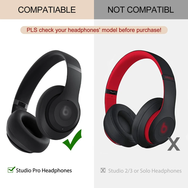 Alt view image 2 of 7 - Ear Pads Replacement for Beats Studio Pro Wireless Earpad Cushion Protein Leather Strong Adhesive (Black)