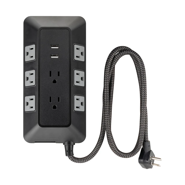 Alt view image 2 of 7 - Sur Protector Power Strip with USB Ports, 3 Ft Braided Extension Cord 1780 Joules, 8 Outlet Extender, 2 USB-A Ports, Flat Plug, ETL Safety Listed, Black, 73776