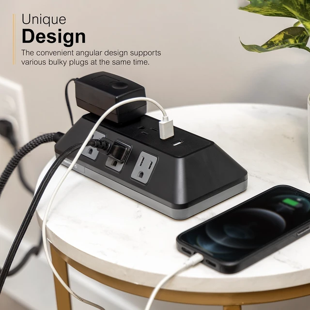 Alt view image 4 of 7 - Sur Protector Power Strip with USB Ports, 3 Ft Braided Extension Cord 1780 Joules, 8 Outlet Extender, 2 USB-A Ports, Flat Plug, ETL Safety Listed, Black, 73776