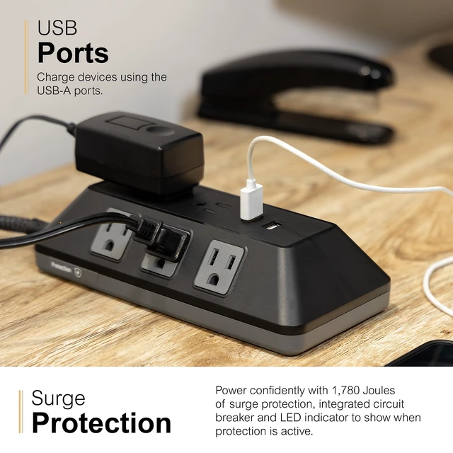 Alt view image 5 of 7 - Sur Protector Power Strip with USB Ports, 3 Ft Braided Extension Cord 1780 Joules, 8 Outlet Extender, 2 USB-A Ports, Flat Plug, ETL Safety Listed, Black, 73776