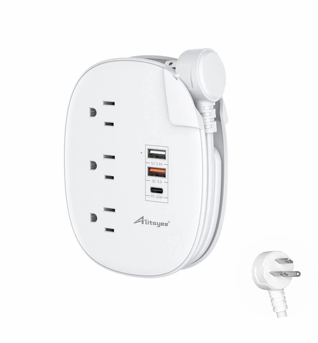Main image of PD20W USB C Travel Power Strip,3 Outlets 3 USB,3ft Wrapped Cord PD20W USB C Fast Charging Station,QC 3.0 Charger,3 Outlets,Flat Plug,3ft Wrapped Around Extension Cord,for Cruise Travel Home