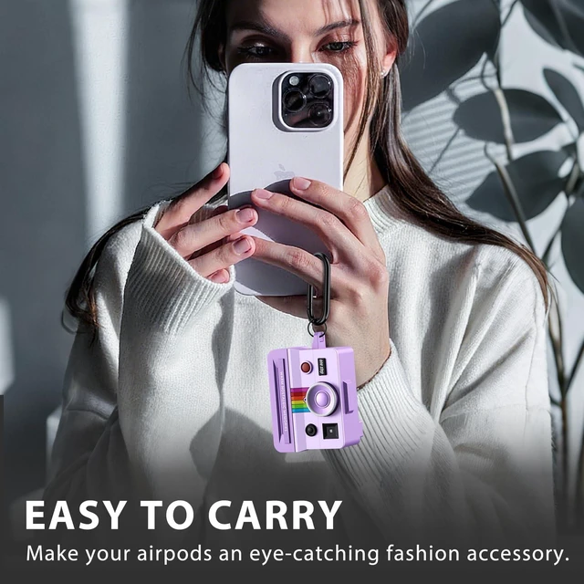 Alt view image 6 of 7 - Compatible with AirPods AirPods Pro 2 Case,Silicone Cover Retro Camera Design Case,Shock Resistant,Full Protection for AirPods Pro 2rd 1st Generation Cases