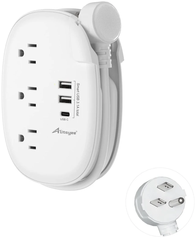 Main image of USB C Travel Power Strip,3 Outlets 3 USB Ports,4ft Extension Cord 3 USB Ports,Portable Power Strip,4ft Wrapped Around Extension Cord,Flat Plug,No Surge Protector,For Cruise Travel Home Office