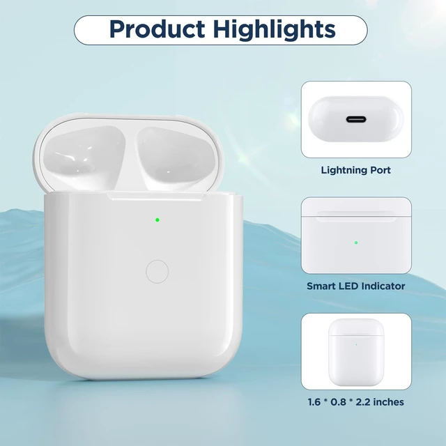 Alt view image 2 of 7 - Wireless airpod Charging case for 1 & 2 Gen Light-ning Port Replacement Charger for AirPods 1st & 2nd Generation with Fast Pairing Sync Button (No Earbuds)