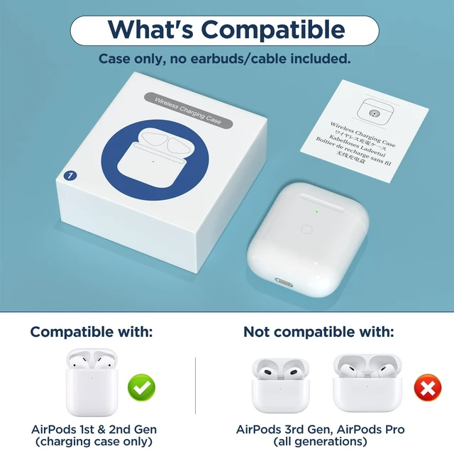 Alt view image 3 of 7 - Wireless airpod Charging case for 1 & 2 Gen Light-ning Port Replacement Charger for AirPods 1st & 2nd Generation with Fast Pairing Sync Button (No Earbuds)