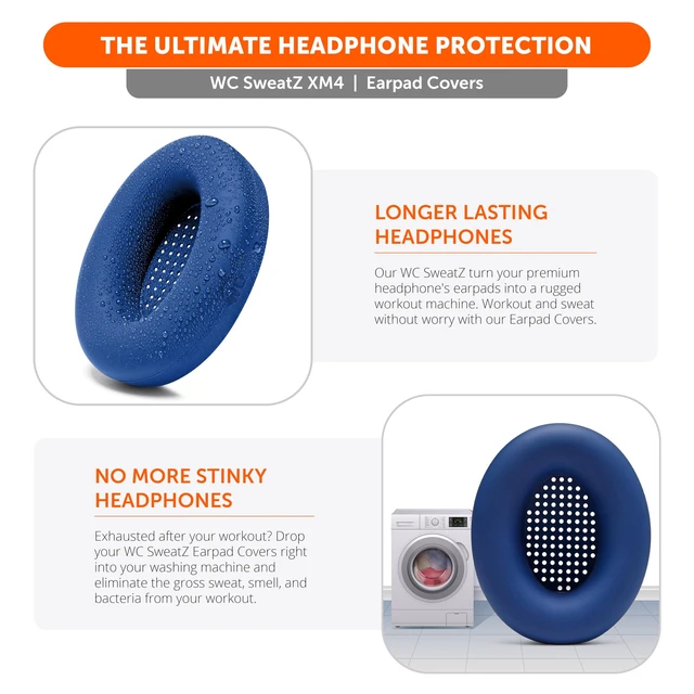 Alt view image 4 of 7 - SweatZ XM4 - Patented Earpad Sweat Covers for Sony WH-1000XM4 Made by Wicked Cushions Made with Premium Silicone, Sweatproof & Easily Washable Navy