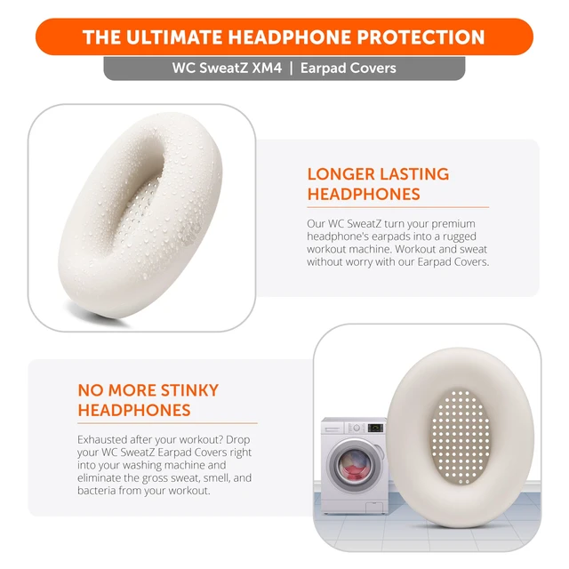 Alt view image 4 of 7 - SweatZ XM4 - Patented Earpad Sweat Covers for Sony WH-1000XM4 Made by Wicked Cushions Made with Premium Silicone, Sweatproof & Easily Washable Beige