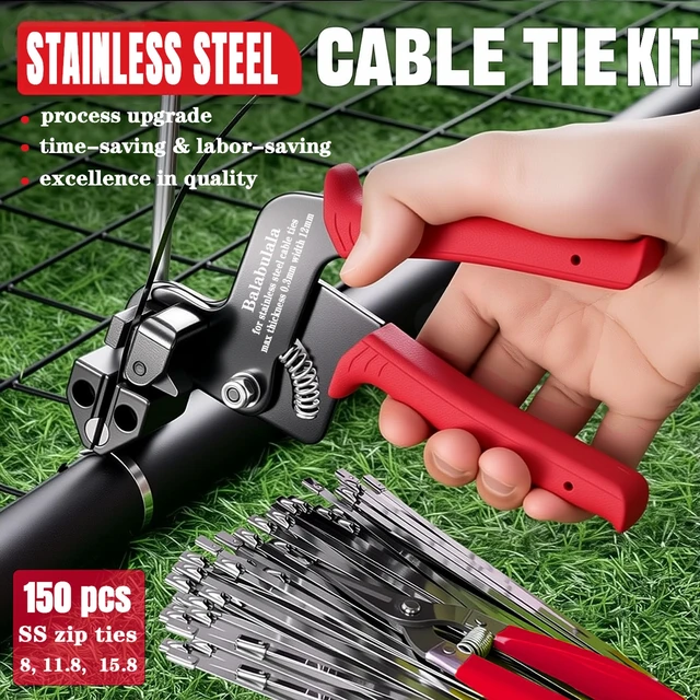 Alt view image 3 of 7 - 150PCS (3 sizes) Heavy Duty Stainless Steel Cable Tie Gun Kit 150PCS Metal Zip Ties(3 Sizes), Self-Locking, UV & Corrosion Resistant, for Fence, Exhaust Wrap, Chicken Coop, Farm Use