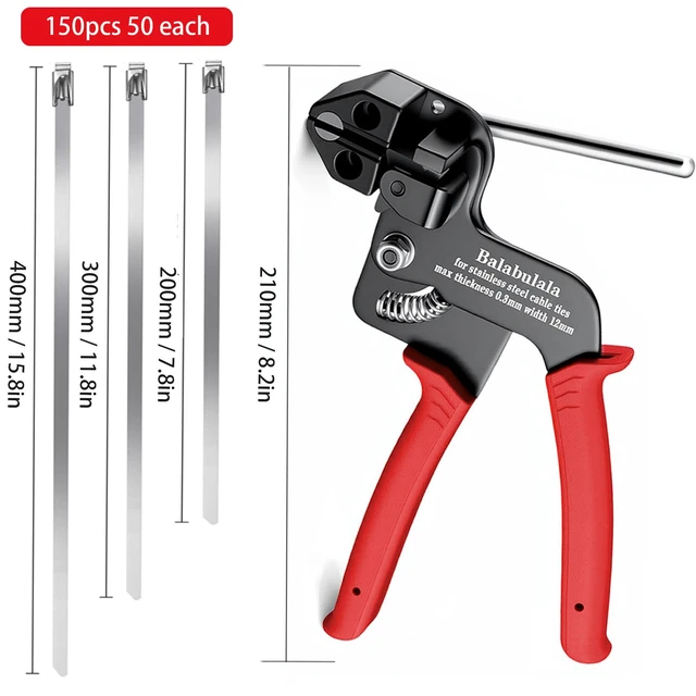 Alt view image 2 of 7 - 150PCS (3 sizes) Heavy Duty Stainless Steel Cable Tie Gun Kit 150PCS Metal Zip Ties(3 Sizes), Self-Locking, UV & Corrosion Resistant, for Fence, Exhaust Wrap, Chicken Coop, Farm Use