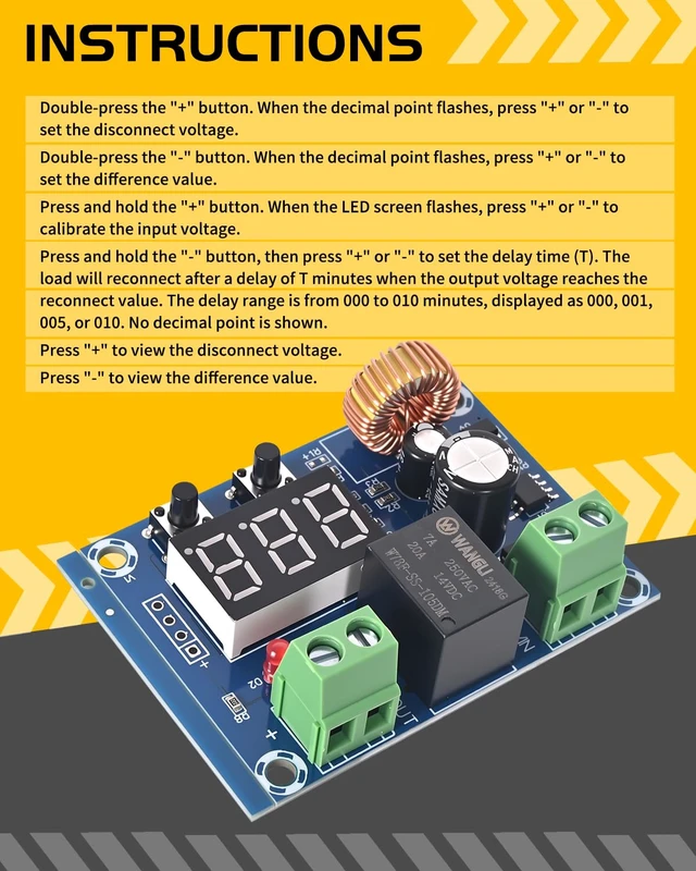 Alt view image 4 of 7 - 6pcs 12V-36V DC Voltage Protection Module Digital Low Voltage Protector Disconnect Switch Over Discharge Protection Module