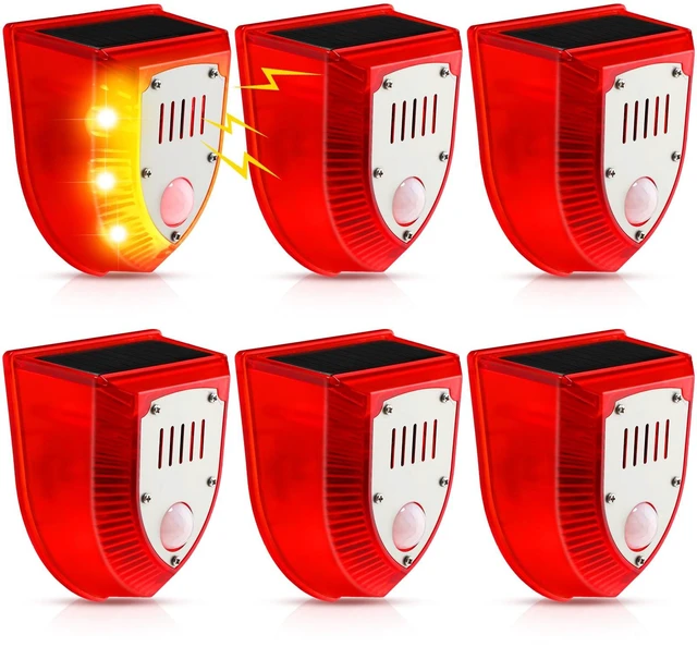 Main image of 6 Pcs Solar Motion Alarm 129db Barking Dog Gunshot Strobe Light Outdoor Detector for Yard Farm, Solar Powered Security, Weatherproof Animal Scare Device, Intruder Deterrent Warning