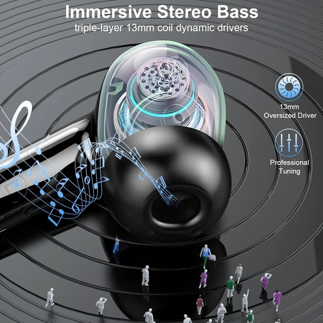 Alt view image 3 of 7 - Wireless Earbuds 2026, Ear Buds Bluetooth 5.4 Headphones with HiFi Stereo/ENC Noise Cancelling, Wireless Earphones 40H Playtime Bluetooth Earphones, in Ear Headphones IP7 Waterproof/USB-C Fast Charge