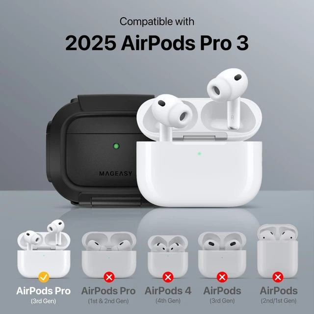 Alt view image 2 of 7 - Axiz AirPods Pro 3 Case Cover with Lock & Phone Holder, Keychain Clip Included, Shockproof Protective Shell for Apple AirPod Pro Case MagSafe (Blue Grey)