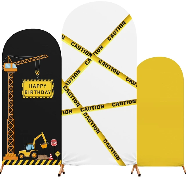 Main image of Construction Birthday Party Arch Cover Set of 3, Caution Construction Arch Backdrop Spandex Stretch Backdrop Stand Cover 4ft, 5ft, 6ft, Easy Arch Setup