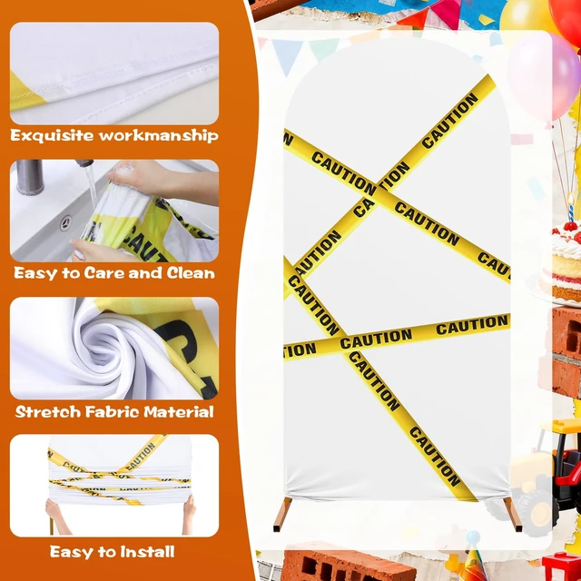 Alt view image 2 of 7 - Construction Birthday Party Arch Cover Set of 3, Caution Construction Arch Backdrop Spandex Stretch Backdrop Stand Cover 4ft, 5ft, 6ft, Easy Arch Setup