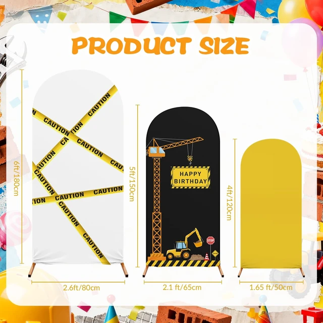 Alt view image 4 of 7 - Construction Birthday Party Arch Cover Set of 3, Caution Construction Arch Backdrop Spandex Stretch Backdrop Stand Cover 4ft, 5ft, 6ft, Easy Arch Setup