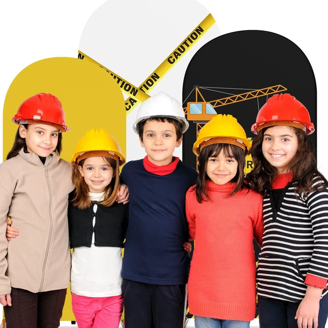 Alt view image 6 of 7 - Construction Birthday Party Arch Cover Set of 3, Caution Construction Arch Backdrop Spandex Stretch Backdrop Stand Cover 4ft, 5ft, 6ft, Easy Arch Setup