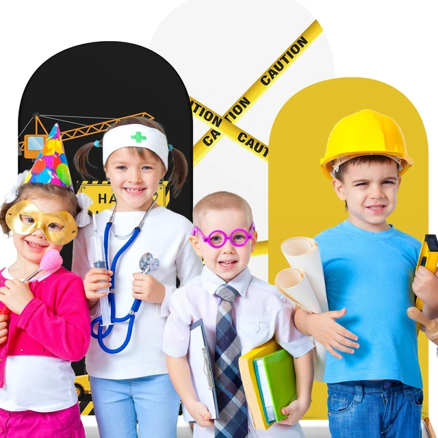 Alt view image 7 of 7 - Construction Birthday Party Arch Cover Set of 3, Caution Construction Arch Backdrop Spandex Stretch Backdrop Stand Cover 4ft, 5ft, 6ft, Easy Arch Setup