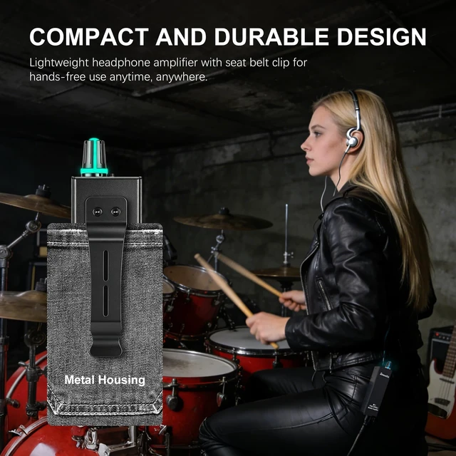 Alt view image 7 of 7 - P2-Pro Portable in Ear Monitor Amplifier, Headphone Amp with XLR/TRS Inputs 3.5mm Output, Headphone Amplifier with Durable Belt Clip, Stereo/Mono Switch for Drummers, Guitar, Keyboardists