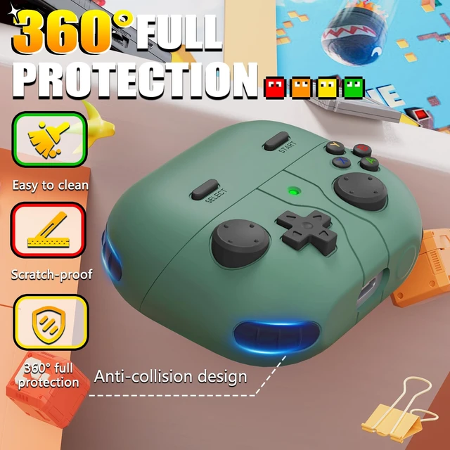 Alt view image 3 of 7 - Game Case for Samsung Galaxy Buds 3 FE(2025)/Buds 3 Pro Case 2024,Green Soft Silicone Classic Game Player Design with 3D Button Cover for Buds Pro 3 Case with Cleaner Kit for Women Men,Shockproof