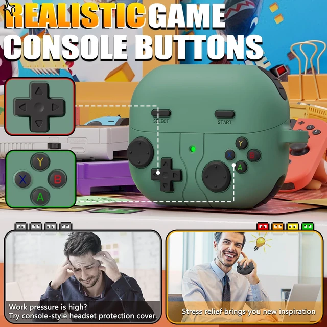 Alt view image 4 of 7 - Game Case for Samsung Galaxy Buds 3 FE(2025)/Buds 3 Pro Case 2024,Green Soft Silicone Classic Game Player Design with 3D Button Cover for Buds Pro 3 Case with Cleaner Kit for Women Men,Shockproof