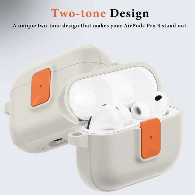 Alt view image 5 of 7 - for AirPods Pro 3 Case, Starlight Orange Compatible with Apple AirPods Pro 3rd Generation Case (2025), Two-Tone Effect, with Safety Lock & Carabiner