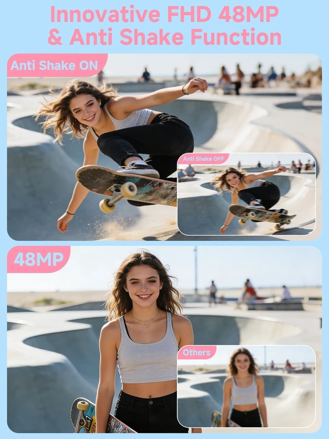 Alt view image 3 of 7 - Digital Camera for Teens, 4K Point and Shoot Compact Camera with Vintage Filters, Mini Vlogging Camera Gift for Kids Students Beginners, Includes MP3 Function & 32GB Card (Pink)