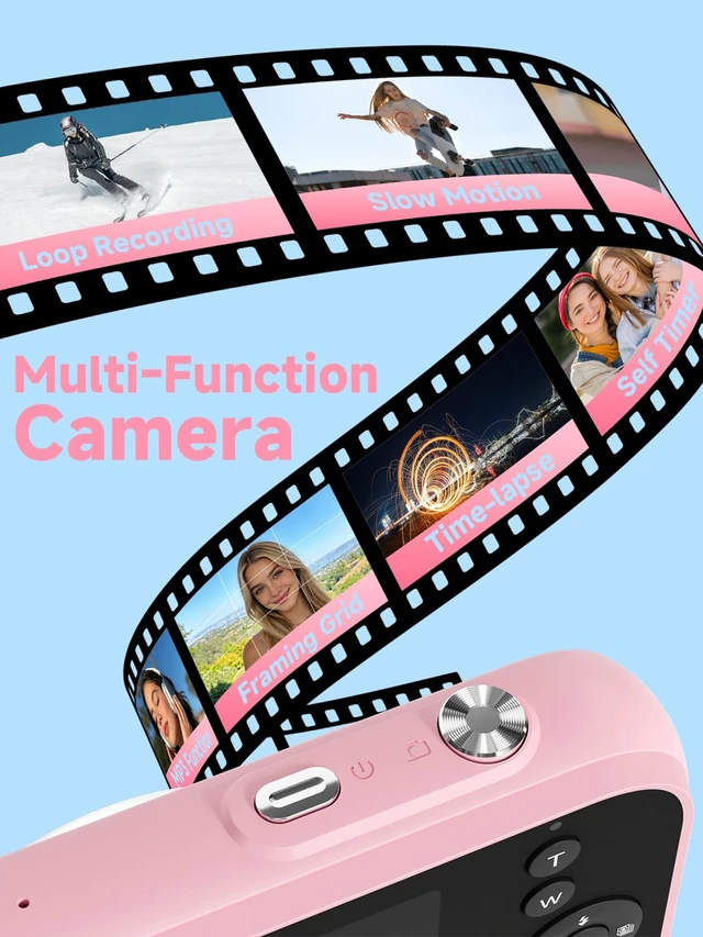 Alt view image 6 of 7 - Digital Camera for Teens, 4K Point and Shoot Compact Camera with Vintage Filters, Mini Vlogging Camera Gift for Kids Students Beginners, Includes MP3 Function & 32GB Card (Pink)