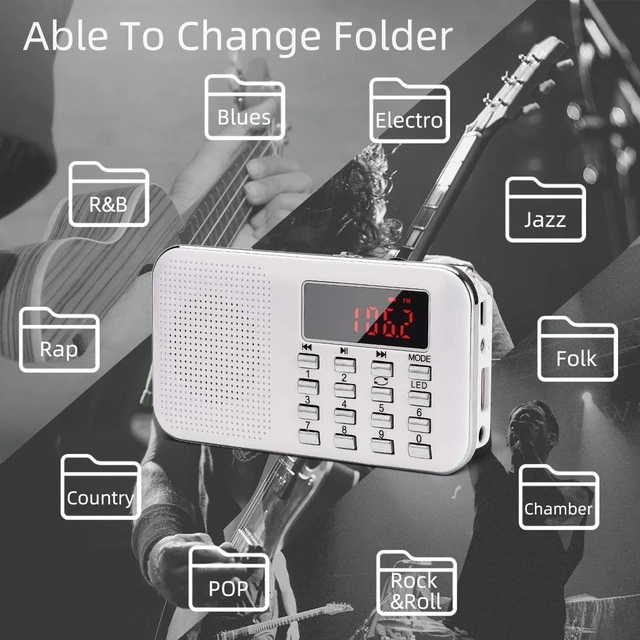 Alt view image 7 of 7 - Mini Portable Radio AM FM Pocket Radio with MP3 Support Micro SD/TF Card/USB Playback, LED Flashlight, Auto Scan Save, 1200mAh Rechargeable Battery Operated, Digital Radios