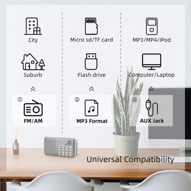 Alt view image 4 of 7 - Mini Portable Radio AM FM Pocket Radio with MP3 Support Micro SD/TF Card/USB Playback, LED Flashlight, Auto Scan Save, 1200mAh Rechargeable Battery Operated, Digital Radios