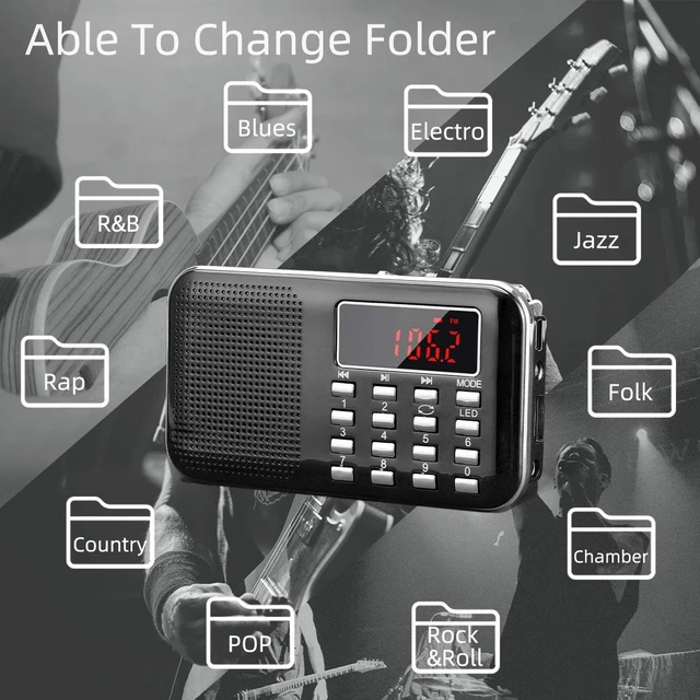 Alt view image 7 of 7 - Mini Portable Radio AM FM Pocket Radio with MP3 Support Micro SD/TF Card/USB Playback, LED Flashlight, Auto Scan Save, 1200mAh Rechargeable Battery Operated, Digital Radios