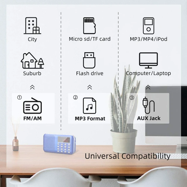 Alt view image 4 of 7 - Mini Portable Radio AM FM Pocket Radio with MP3 Support Micro SD/TF Card/USB Playback, LED Flashlight, Auto Scan Save, 1200mAh Rechargeable Battery Operated, Digital Radios