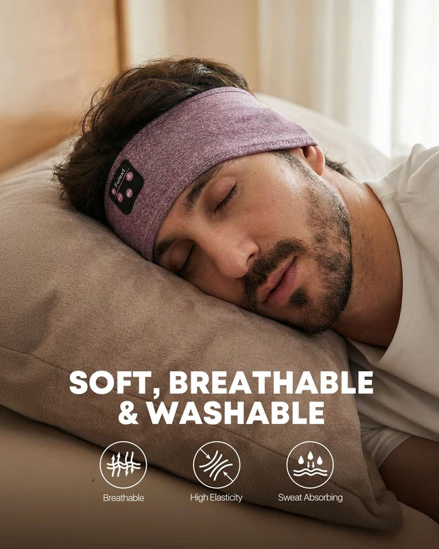 Alt view image 6 of 7 - Sleep Headphones Bluetooth 5.4 Headband, Sleeping Headphones with Built-in HD Stereo Speaker for Side Sleepers, Wireless Music Headband Headphones for Sports, Meditation, Yoga, Travel