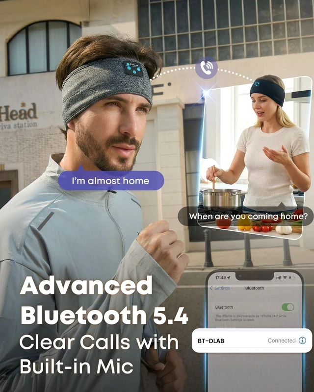Alt view image 5 of 7 - Sleep Headphones Bluetooth 5.4 Headband, Sleeping Headphones with Built-in HD Stereo Speaker for Side Sleepers, Wireless Sports Headband Earphones for Running, Yoga, Meditation