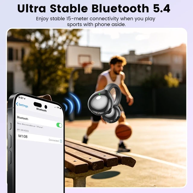 Alt view image 3 of 7 - Open Ear Clip Headphones, Wireless Earbuds Bluetooth 5.4 The Over Ear Buds Earphones Built-in Mic with Ear Hooks, 36H Playtime,for iOS and Android (Black)