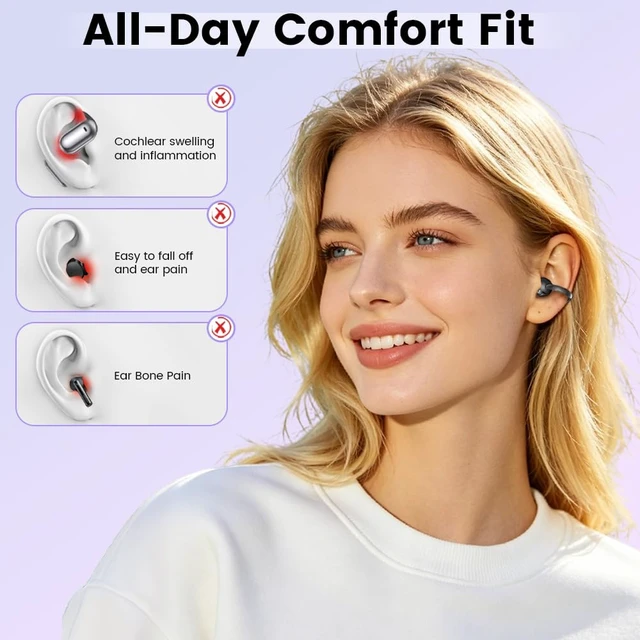 Alt view image 4 of 7 - Open Ear Clip Headphones, Wireless Earbuds Bluetooth 5.4 The Over Ear Buds Earphones Built-in Mic with Ear Hooks, 36H Playtime,for iOS and Android (Black)
