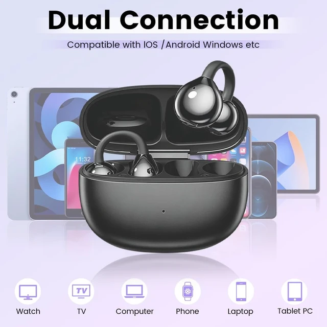 Alt view image 6 of 7 - Open Ear Clip Headphones, Wireless Earbuds Bluetooth 5.4 The Over Ear Buds Earphones Built-in Mic with Ear Hooks, 36H Playtime,for iOS and Android (Black)