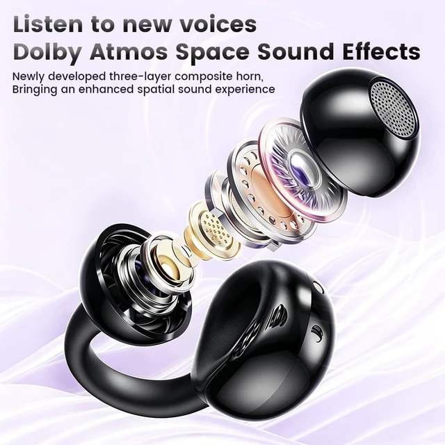 Alt view image 7 of 7 - Open Ear Clip Headphones, Wireless Earbuds Bluetooth 5.4 The Over Ear Buds Earphones Built-in Mic with Ear Hooks, 36H Playtime,for iOS and Android (Black)