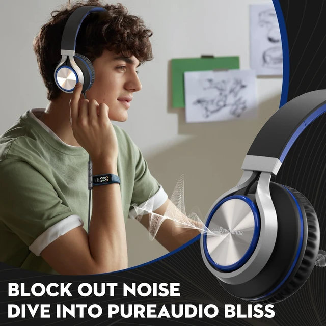 Alt view image 2 of 7 - USB C Headphones with Microphone, Wired Over-Ear for School Volume Control, HD Stereo Sound, Comfortable Fit, Wired Foldable Headphones for Adult/Teens/Laptop/Tablets/Travel, Blue