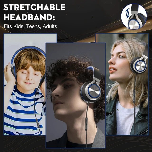 Alt view image 3 of 7 - USB C Headphones with Microphone, Wired Over-Ear for School Volume Control, HD Stereo Sound, Comfortable Fit, Wired Foldable Headphones for Adult/Teens/Laptop/Tablets/Travel, Blue