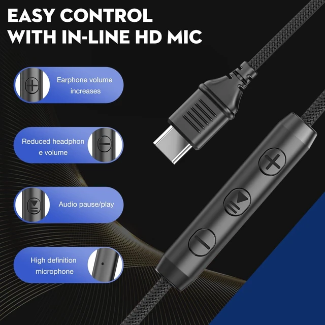 Alt view image 4 of 7 - USB C Headphones with Microphone, Wired Over-Ear for School Volume Control, HD Stereo Sound, Comfortable Fit, Wired Foldable Headphones for Adult/Teens/Laptop/Tablets/Travel, Blue