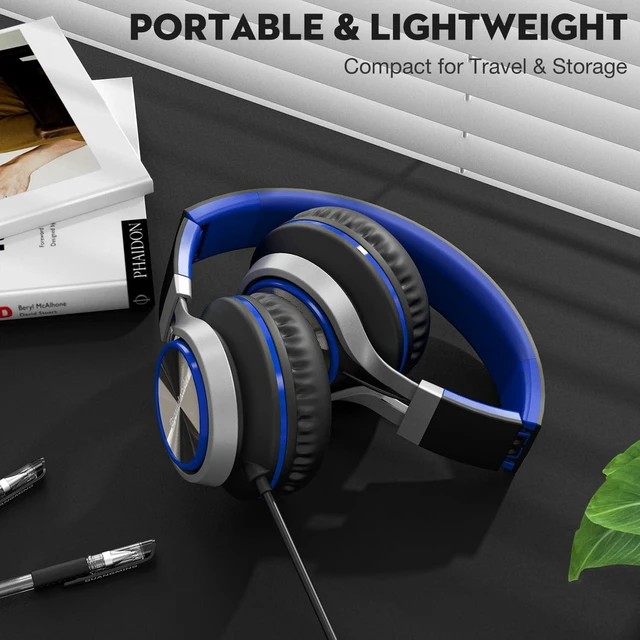 Alt view image 5 of 7 - USB C Headphones with Microphone, Wired Over-Ear for School Volume Control, HD Stereo Sound, Comfortable Fit, Wired Foldable Headphones for Adult/Teens/Laptop/Tablets/Travel, Blue