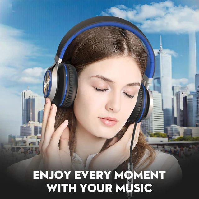 Alt view image 6 of 7 - USB C Headphones with Microphone, Wired Over-Ear for School Volume Control, HD Stereo Sound, Comfortable Fit, Wired Foldable Headphones for Adult/Teens/Laptop/Tablets/Travel, Blue