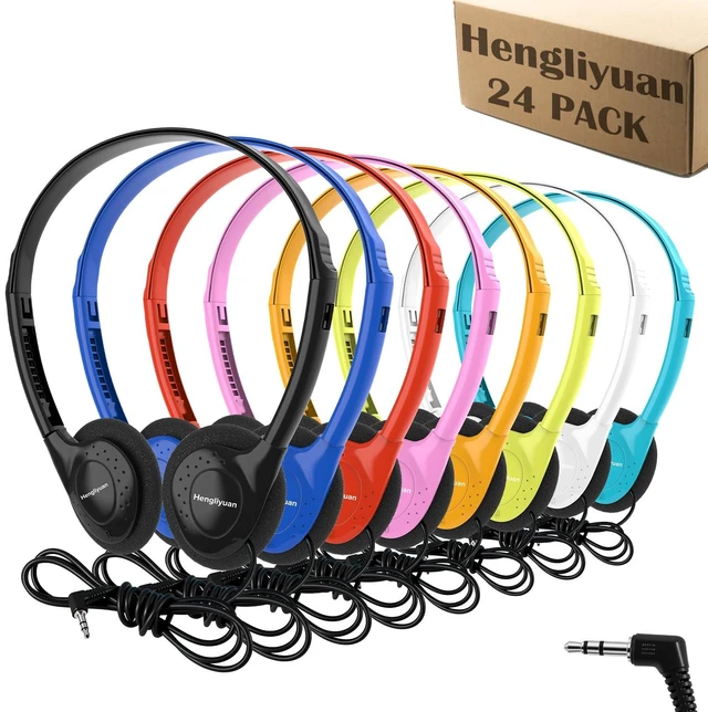 Main image of 24 Pack Bulk Headphones for Classroom Students Kids School,Wholesale Earphones Wired On Ear Class Set Headsets with 3.5mm Jack for Library Chromebook Laptop PC Computer(HLY002,8 Colors)