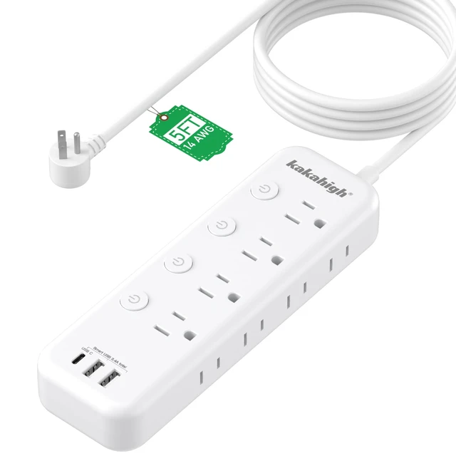 Main image of Appliance Extension Cord with Individual Switches on Off - 5 FT 14 Gauge Heavy Duty Extension Cord with USB Ports, 8 outlets, High Wattage for Microwave, Kitchen, Garage Must Have