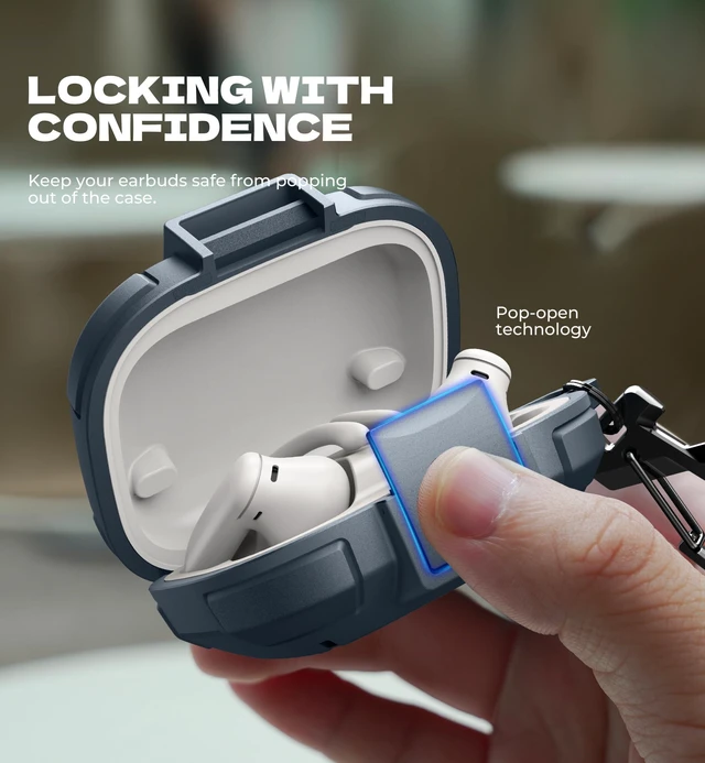 Alt view image 3 of 7 - for Beats Powerbeats Pro 2 Case with Drop-Proof Lock, Shockproof Rugged Bumper Cases Protective Cover with Carabiner & Keyring & Cleaner Kit for Powerbeats Pro 2 (2025) Blue