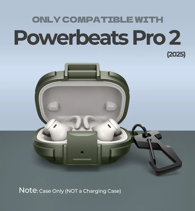 Alt view image 2 of 7 - for Beats Powerbeats Pro 2 Case with Drop-Proof Lock, Shockproof Rugged Bumper Cases Protective Cover with Carabiner & Keyring & Cleaner Kit for Powerbeats Pro 2 (2025) Green