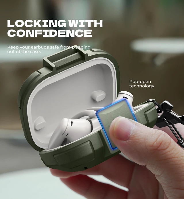Alt view image 3 of 7 - for Beats Powerbeats Pro 2 Case with Drop-Proof Lock, Shockproof Rugged Bumper Cases Protective Cover with Carabiner & Keyring & Cleaner Kit for Powerbeats Pro 2 (2025) Green