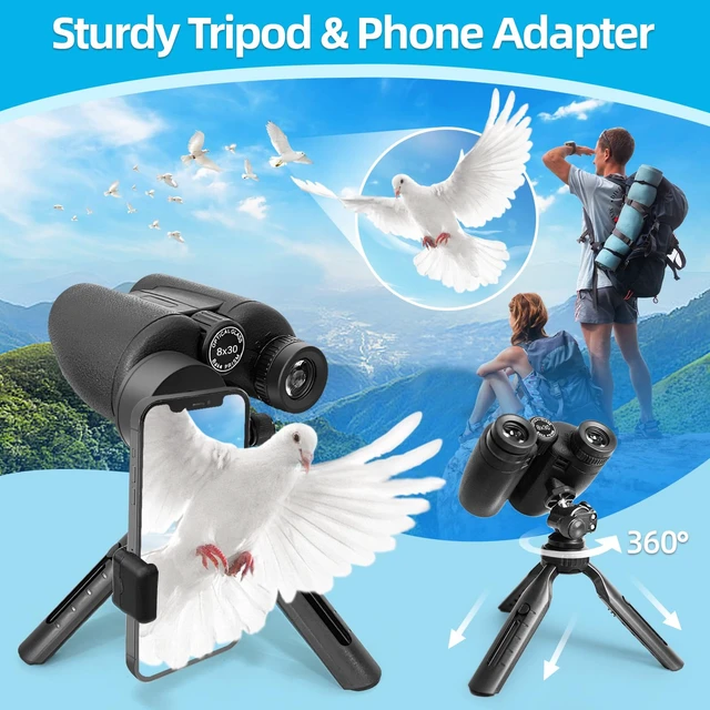 Alt view image 3 of 7 - 8x30 Waterproof Binoculars for Adults with Tripod & Phone Adapter 8x30, Waterproof, Compact, Adults & Kids, High Power, Light Weight, Sport, Travel, Bird-Watching Hiking, Cruise, Concert