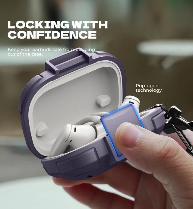 Alt view image 3 of 7 - for Beats Powerbeats Pro 2 Case with Drop-Proof Lock, Shockproof Rugged Bumper Cases Protective Cover with Carabiner & Keyring & Cleaner Kit for Powerbeats Pro 2 (2025) Purple